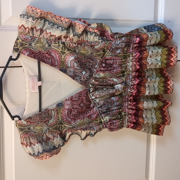 Ciebon joulie satin shirred waist flutter top in multi Color - Picture 2 of 7